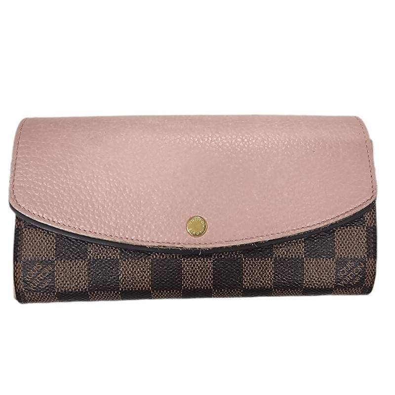 LOUIS VUITTON ルイヴィトン ポルトフォイユ・ノルマンディ N61262 ブラウン×ピンク ダミエ 長財布 レディース 【中古】 12605K366