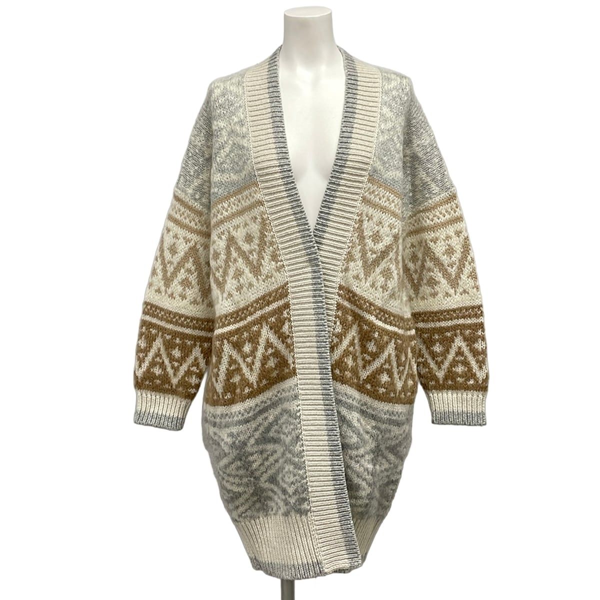 BRUNELLO CUCINELLI(ブルネロクチネリ) コート サイズS レディース美品 アイボリー×ブラウン×グレー 長袖/ニットコート カシミヤ