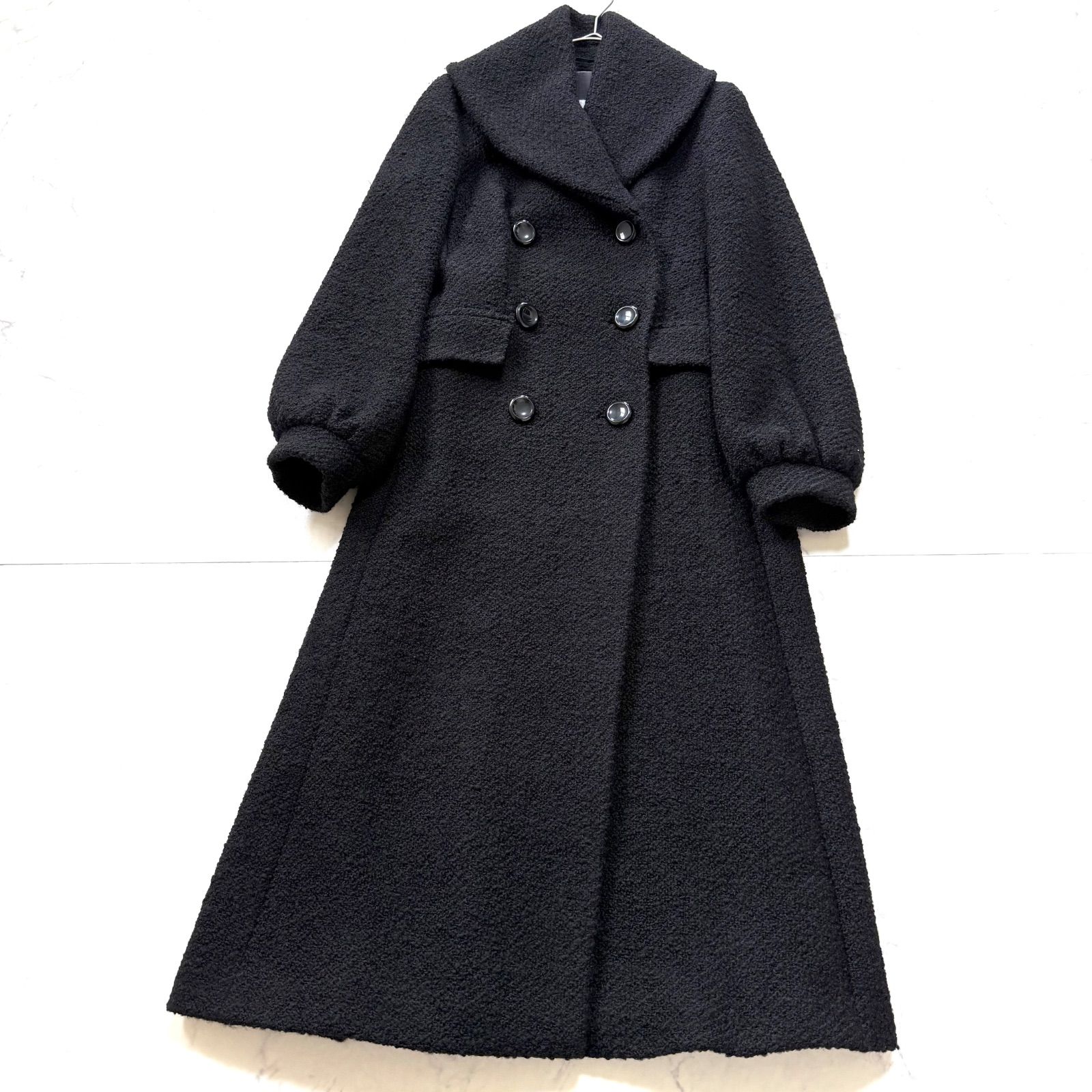 美品 白タグ MaxMara バージンウール ダブルブレストコート 40 黒