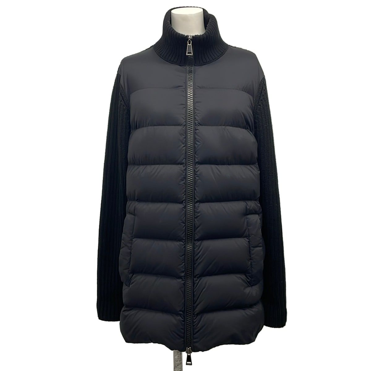 MONCLER(モンクレール) ダウンジャケット サイズL レディース CARDIGAN TRICOT 黒 長袖/ニット/秋/冬 ウール、ダウン