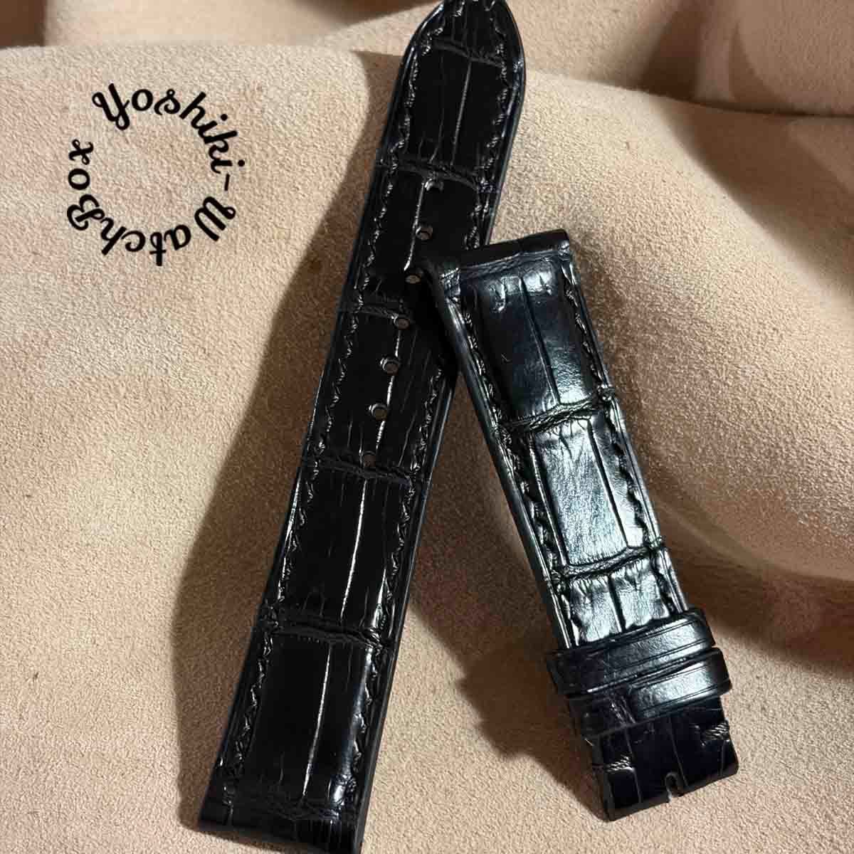 cro-2125 クロコダイル 腕時計ベルト ブラック (ラグ幅20 mm - バックル幅18 mm)