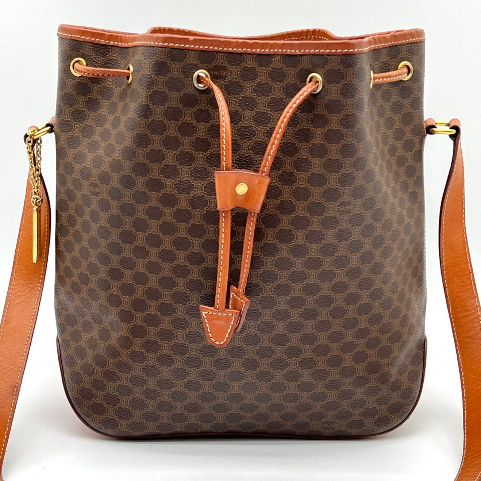 セリーヌ マカダム 巾着ショルダー PVCレザー ヴィンテージ CELINE セリーヌ マカダム柄 巾着 ショルダーバッグ PVC×レザー - メルカリ