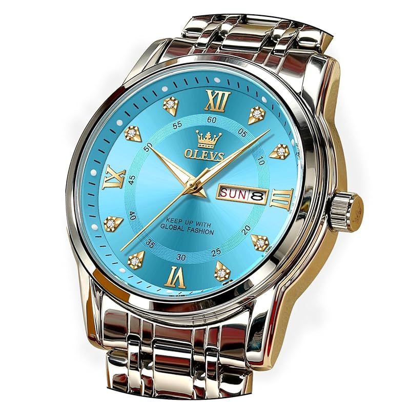 【新品】 OLEVS 腕時計 メンズ 男性 ブランド ブルー 人気 クォーツ カレンダー 防水 watch for men ステンレス おしゃれ シルバー