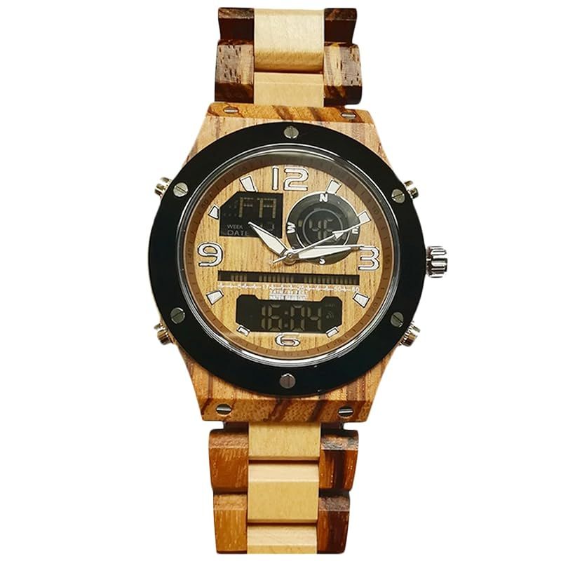 【新品】 RORIOS watch 腕時計 メンズ 木製 防水 時計 日付 デジタル表示 夜光 LEDライト クロノグラフ 個性的 軽量 クオーツ ウッドウォッチ 人気 トラベル ビジネス 通勤 通学 ゼブラウッド