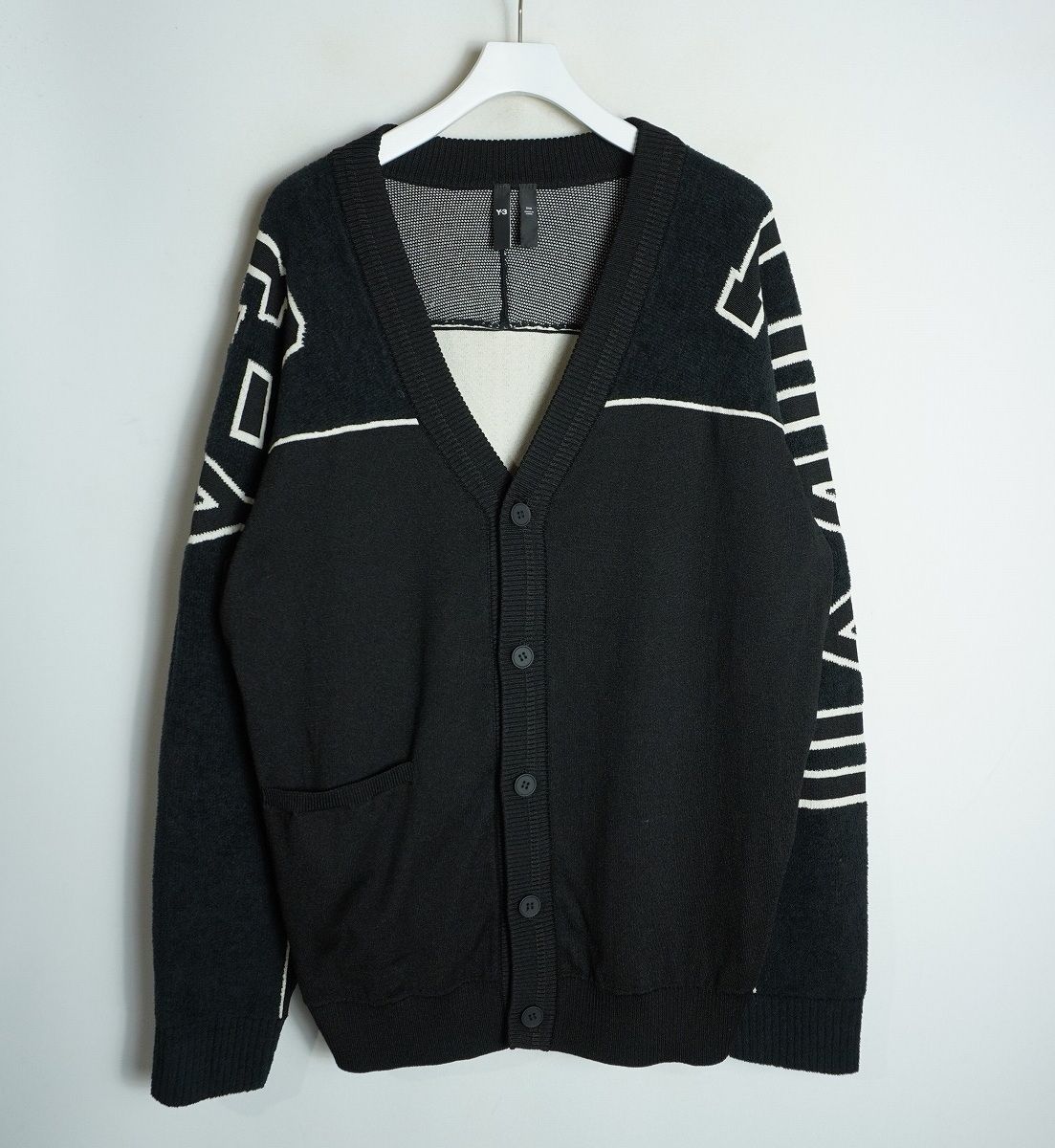 美品23AW Y-3 ワイスリー( adidas Yohji Yamamoto ヨウジヤマモト ) ニット カーディガン IQ2138 GFX KNIT CRDGN 2XS 黒 3598Q♪