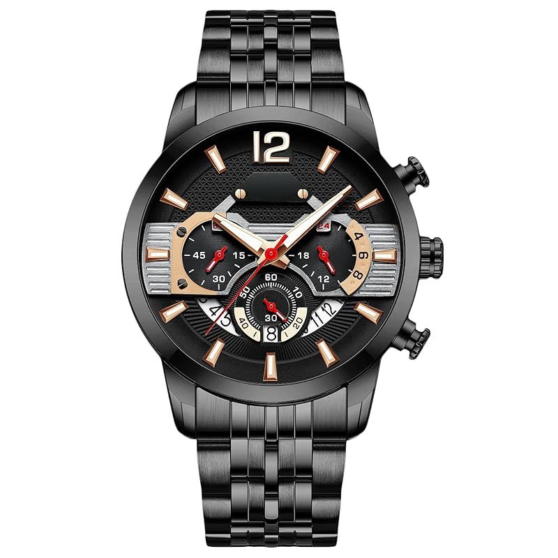 【新品】 RORIOS watch 腕時計 メンズ 防水 カレンダー 夜光 多機能 クオーツ ステンレス ファッション 人気 ウオッチ カジュアル 通勤 通学 ビジネス ブラックA