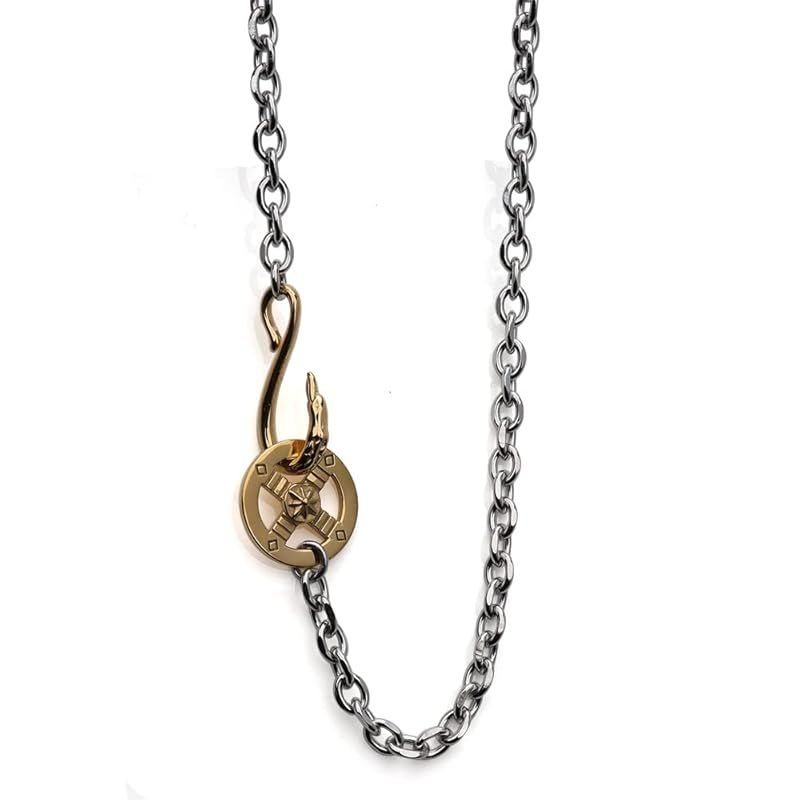 【新品】 [silver KYASYA]太角チェーンセット イーグルフック チェーンネックレス フェザーネックレス チェーン 太め 全てステンレス素材！ (ゴールドフック、60cm)