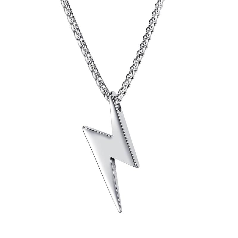 【新品】 [Rockyu] ネックレス メンズ シルバー ロング フラッシュ ネックレス ステンレス 鋭いデザイン おしゃれ ハード ヒップホップ 男性用 ファッション プレゼント (シルバー)