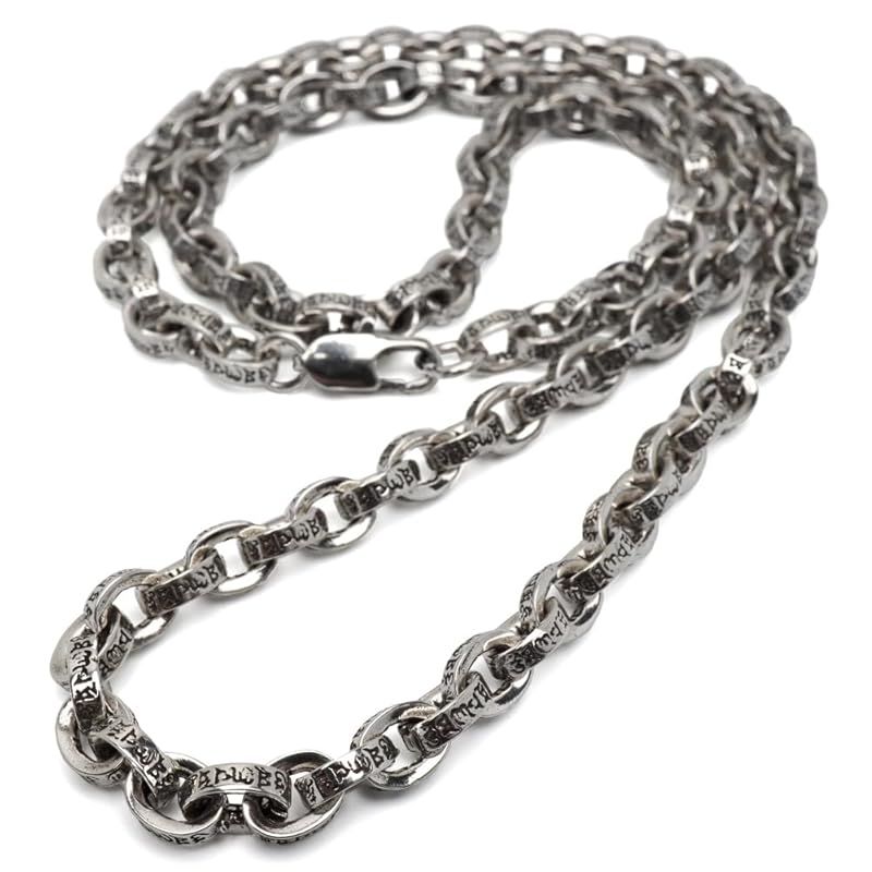【新品】 [silver KYASYA]ペーパーチェーンネックレス 燻し仕上げ 重厚感あり 六字真言ネックレス シルバー チェーンネックレス 梵字 幅5mm メンズ 男性（45cm）