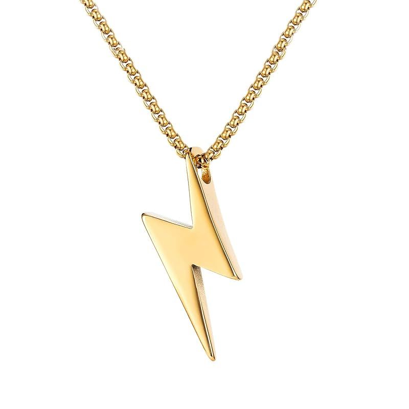 【新品】 [Rockyu] ネックレス メンズ シルバー ロング フラッシュ ネックレス ステンレス 鋭いデザイン おしゃれ ハード ヒップホップ 男性用 ファッション プレゼント (ゴールド)