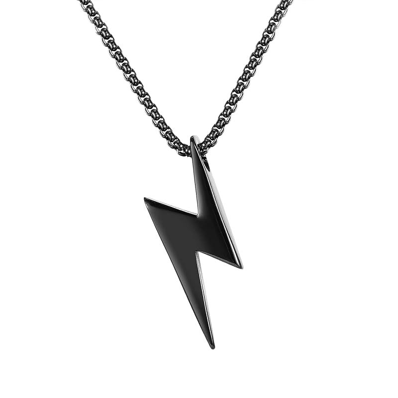 【新品】 [Rockyu] ネックレス メンズ シルバー ロング フラッシュ ネックレス ステンレス 鋭いデザイン おしゃれ ハード ヒップホップ 男性用 ファッション プレゼント (ブラック)