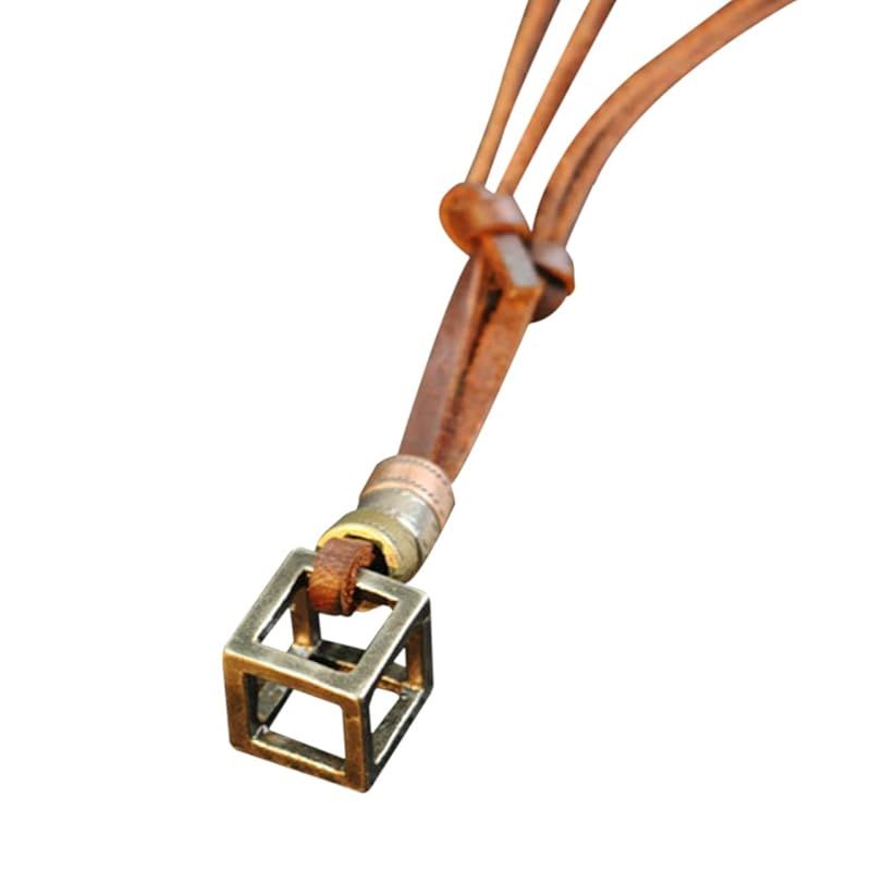 【新品】 CHROME CRANE(クロム クレイン) メンズ ネックレス レトロ キューブ アンティーク かっこいい レザー アクセサリー WB081 (02.ブラウン)