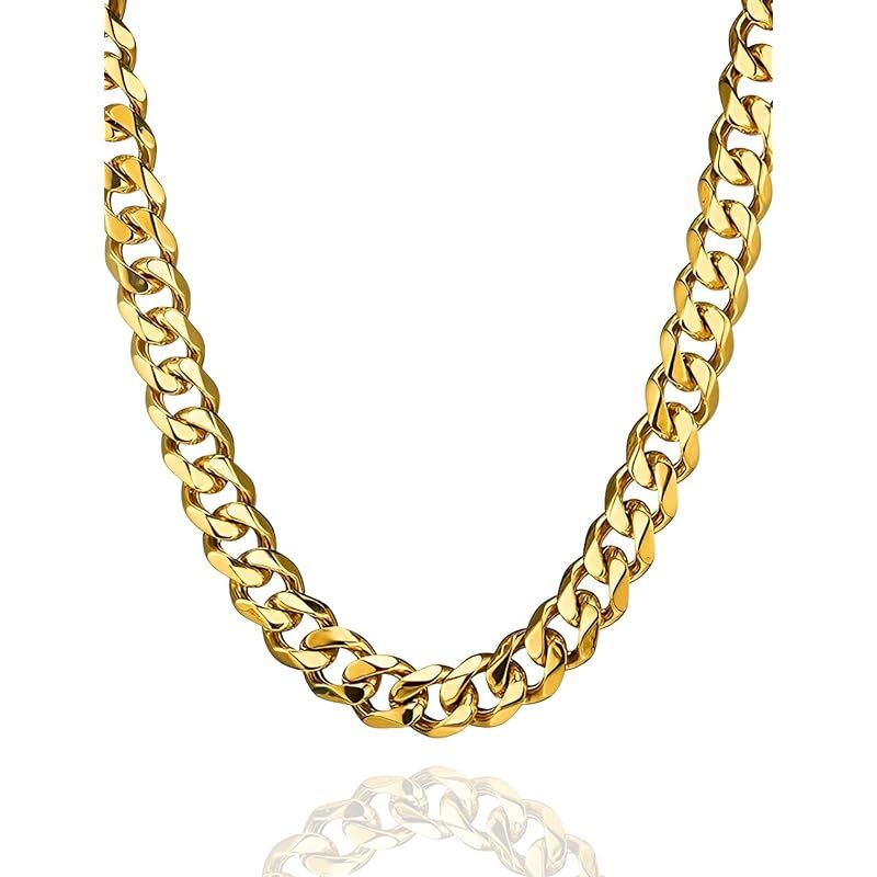 【新品】 [swars] ネックレス メンズ 喜平 チェーン 6面カット 金属アレルギー対応 ステンレス (11mm ゴールド, 45)