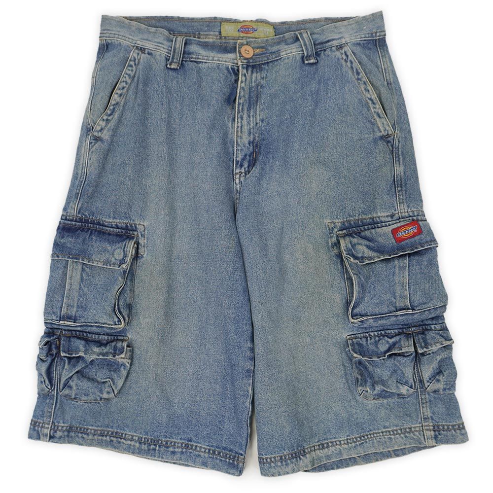 ディッキーズ Dickies 90s 90年代 マルチポケット デニム カーゴ ショーツ ジョーツ バギー 膝下 珍品 USA ヴィンテージ アメリカ 古着 メンズ ショートパンツ インディゴブルー W36【中古】