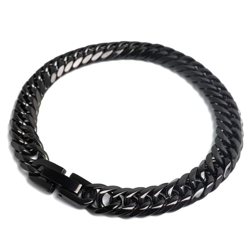 【新品】 [silver KYASYA] ステンレス 定番 ダブル喜平ブレスレット 幅7mm 細身 チェーンブレスレット メンズ 6面カット ブラック 18cm 21cm 細め 中折れ式留め具 金属アレルギー対応（21cm）