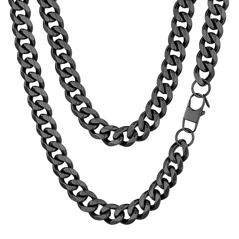 【新品】 [ChainsHouse] ネックレス メンズ チェーンのみ サージカルステンレス 喜平 金属アレルギー ブラック 黒 76cm 12mm アクセサリー