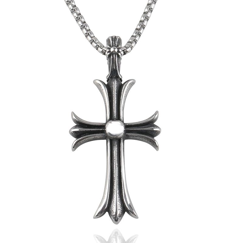 【新品】 [silver KYASYA]316L メンズ ネックレス クロス ペンダント クロスネックレス チェーン付き