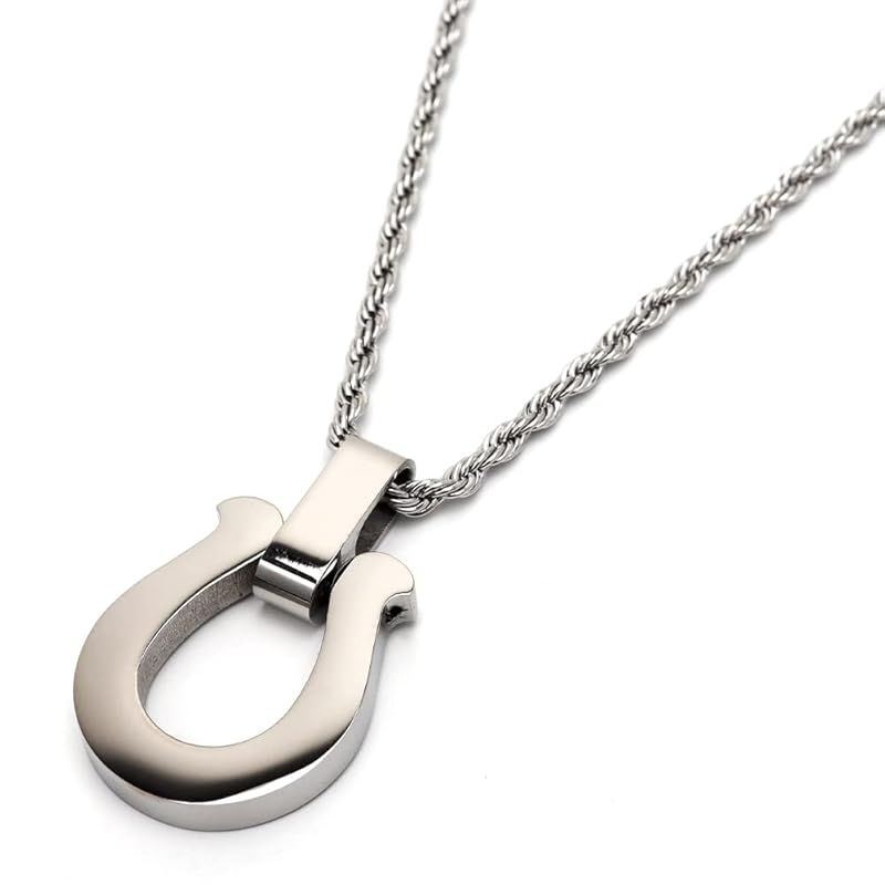 【新品】 [silver KYASYA]ステンレス 馬蹄ネックレス メンズ レディース ゴールド シルバー ホースシュー ロープチェーン K18 18KGP シンプル おしゃれ 金属アレルギー対応 45cm(シルバー)