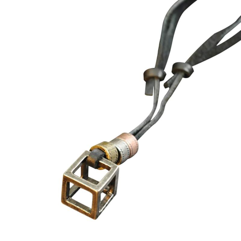 【新品】 CHROME CRANE(クロム クレイン) メンズ ネックレス レトロ キューブ アンティーク かっこいい レザー アクセサリー WB081 (01.ブラック)