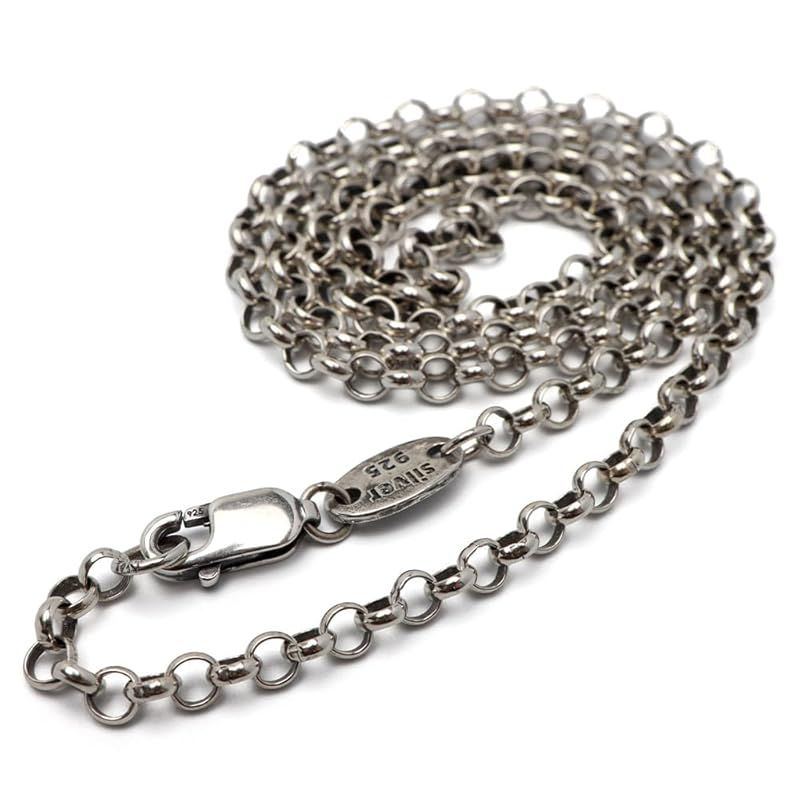 【新品】 「silverKYASYA」シルバー925素材 ロールチェーンネックレス メンズ 男性 シンプル 細め 太め 金属アレルギー対応 (幅3mm、45cm)