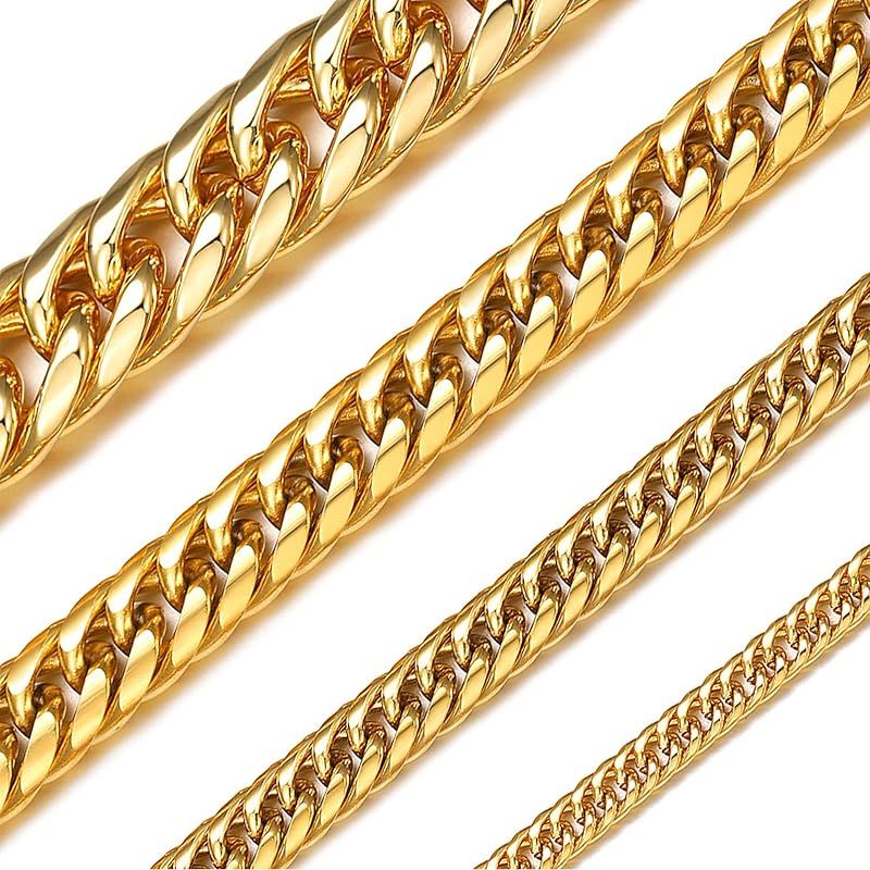 【新品】 [ChainsHouse] 喜平 ネックレス メンズ チェーンのみ サージカルステンレス ゴールド k18金メッキ 錆びない ダブル2面 長さ71cm 幅9mm