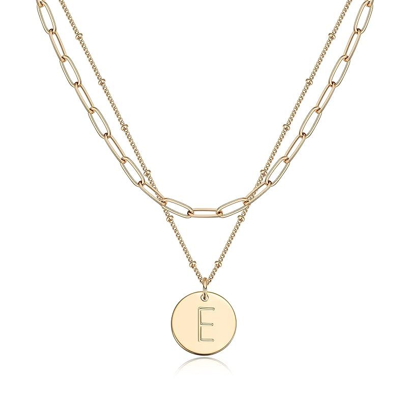【新品】 [Fettero] ネックレス チェーン 金属アレルギー対応ネックレス 人気 14Kゴール A～Zの文字 (E)