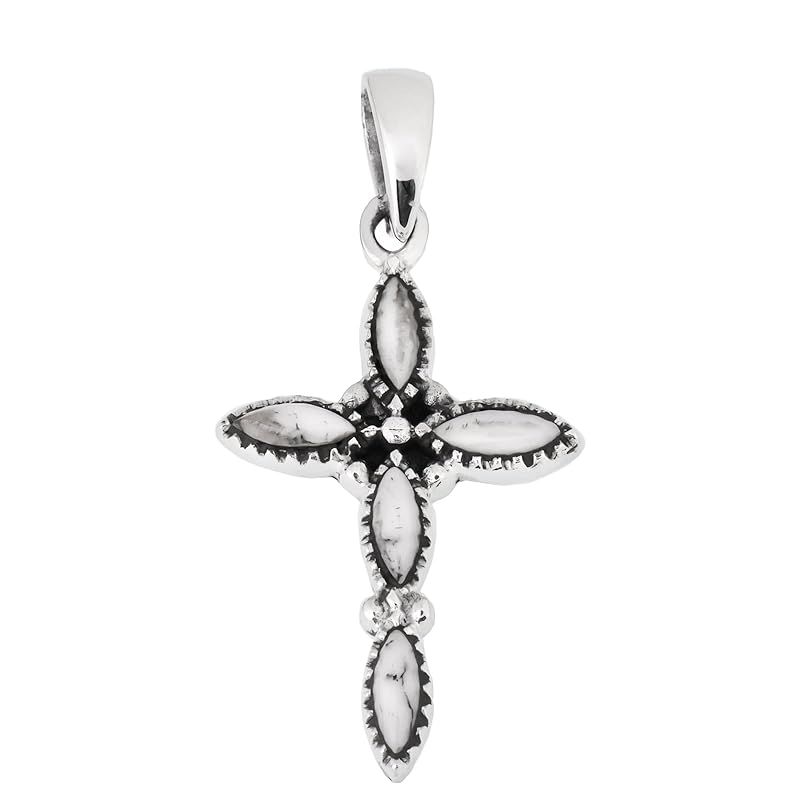 【新品】 [Four leaf] シルバー925 クロス ペンダントトップ 十字架モチーフ チャーム チェーン別売り メンズ レディース シルバーアクセサリー (ターコイズクロス1)