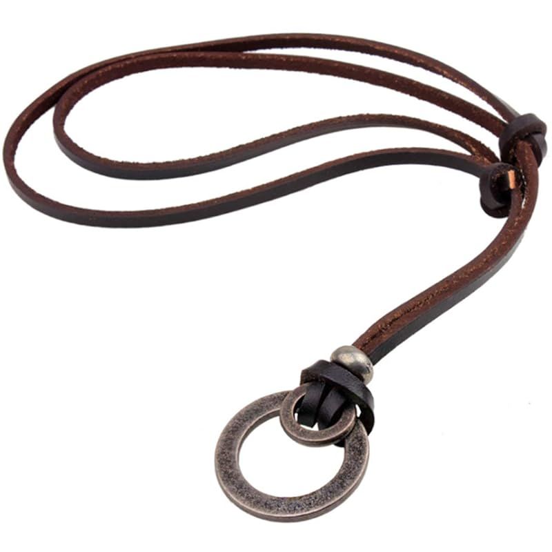 【新品】 CHROME CRANE(クロム クレイン) メンズ ネックレス レトロ リング アンティーク かっこいい レザー アクセサリー WB045 (ブラウン)