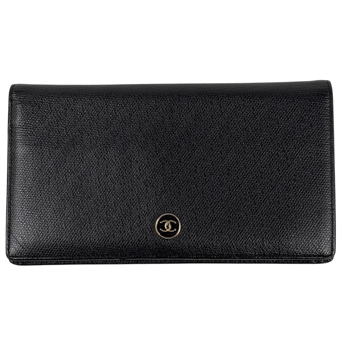 シャネル CHANEL ココボタン 二つ折り 長財布 レザー ブラック レディース 【中古】