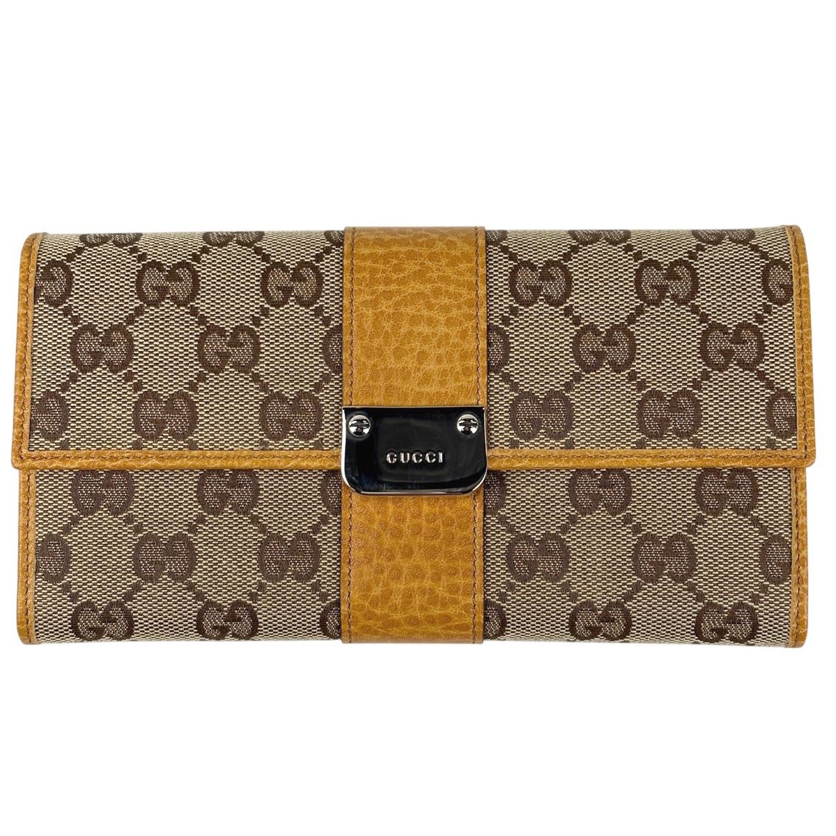 グッチ GUCCI GG柄 二つ折り 長財布 GGキャンバス イエロー ベージュ 233028 レディース 【中古】
