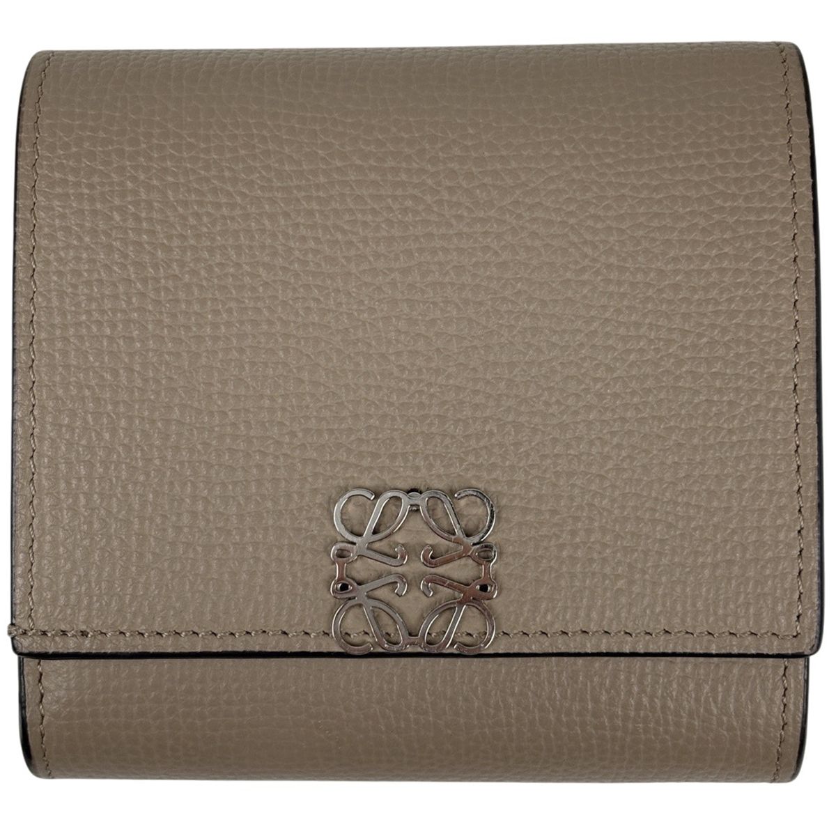 ロエベ LOEWE アナグラム コンパクト フラップウォレット 札入れ 小銭入れ 二つ折り財布 レザー ベージュ レディース 【中古】
