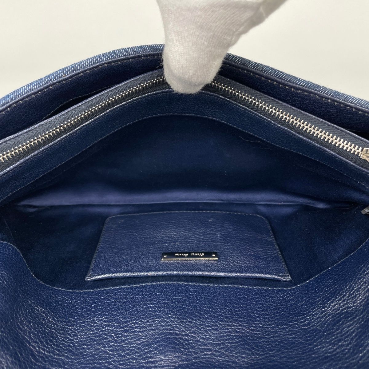 ミュウ ミュウ Miu Miu ロゴ ショルダーバッグ 2WAY キャンバス ブルー