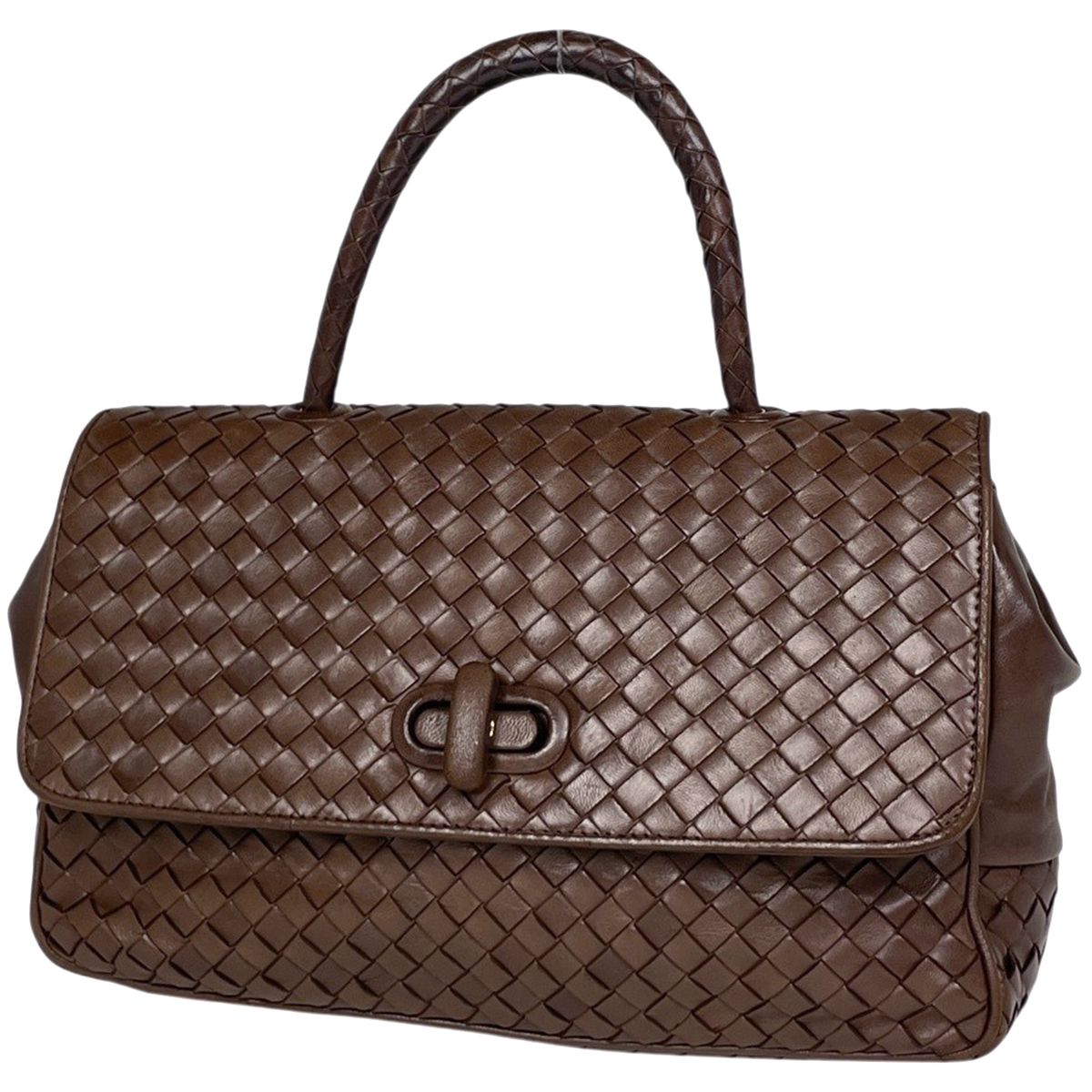 ボッテガヴェネタ BOTTEGAVENETA イントレチャート ハンドバッグ レザー ブラウン レディース 【中古】