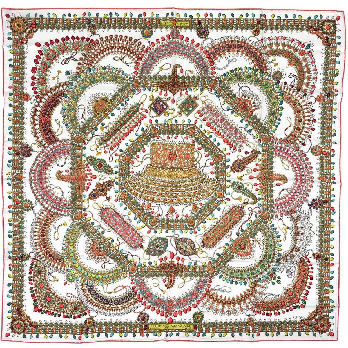 エルメス HERMES カレ90 PARURES DES MAHARAJAS マハラジャの装身具 スカーフ シルク ピンク レッド マルチカラー レディース 【中古】