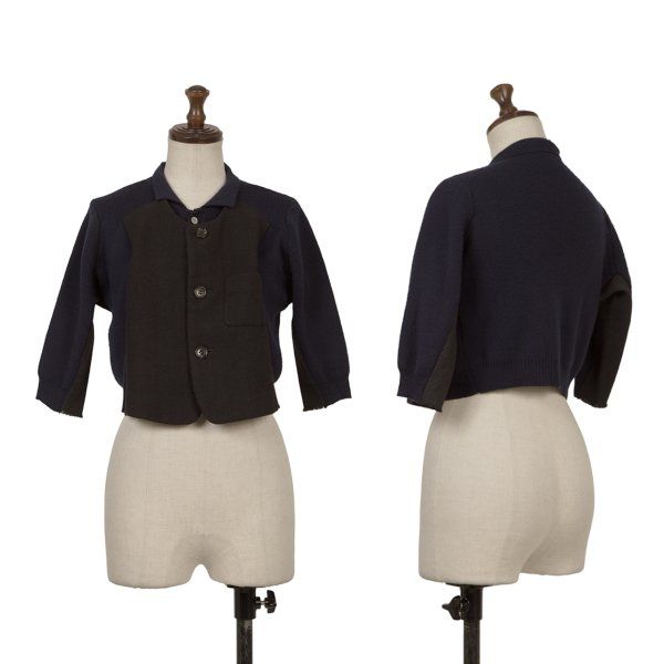 コムデギャルソンCOMME des GARCONS フロント切替ニットジャケット 紺黒M位