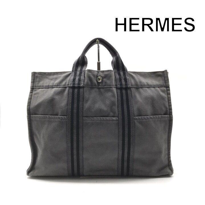 良品 HERMES エルメス フールトゥ キャンバス トート ハンド バッグ レディース メンズ ファッション 鞄 かばん グレー m15719