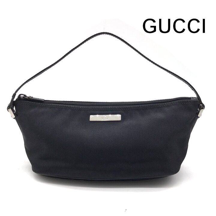 美品 GUCCI グッチ ロゴ金具 SV金具 キャンバス レザー ミニ アクセサリー ポーチ ハンド バッグ レディース ファッション ブラック y187