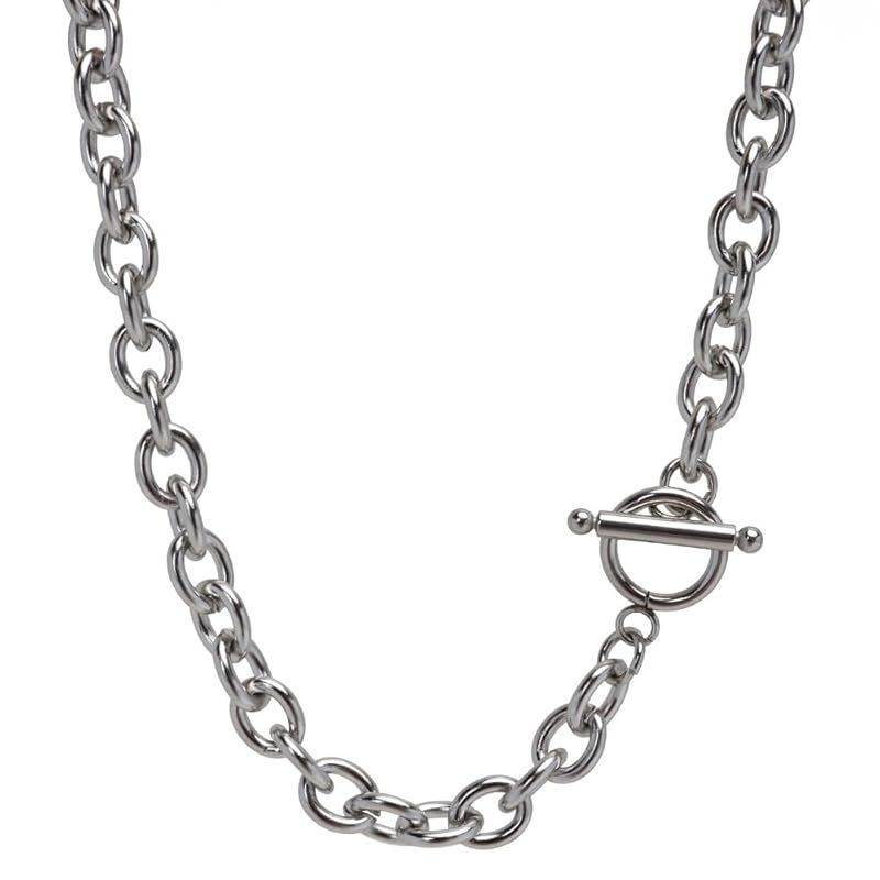 【新品】 [silver KYASYA]太幅 ステンレス チェーンネックレス メンズ レディース マンテル シルバー 銀色 あずきチェーン シンプル 50cm (幅：8mm、長さ：40cm)
