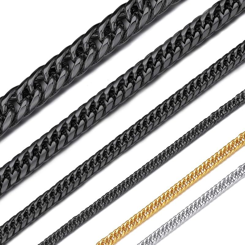 【新品】 [ChainsHouse] 喜平 ネックレス メンズ チェーンのみ 錆びない ステンレスチェーン 黒 ブラック 長さ46cm 幅6mm