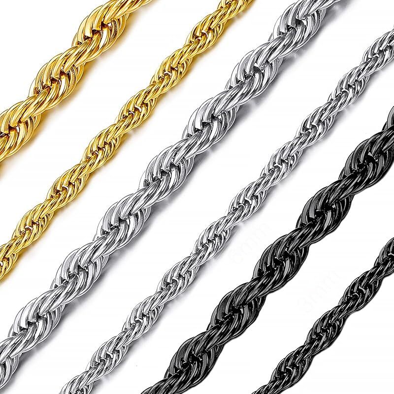 【新品】 [ChainsHouse] 45cm フレンチロープチェーン ネックレス メンズ ブラック 黒 幅3mm 316Lサージカルステンレス レディース アクセサリー