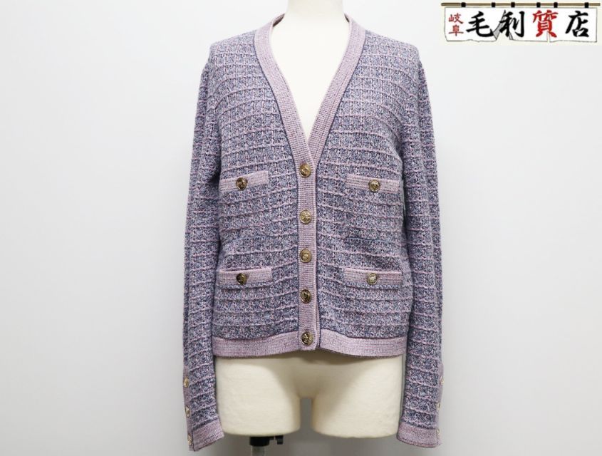 シャネル CHANEL 25B ツイード カーディガン パープル サイズ38 P80221K11640 美品 トップス ニット