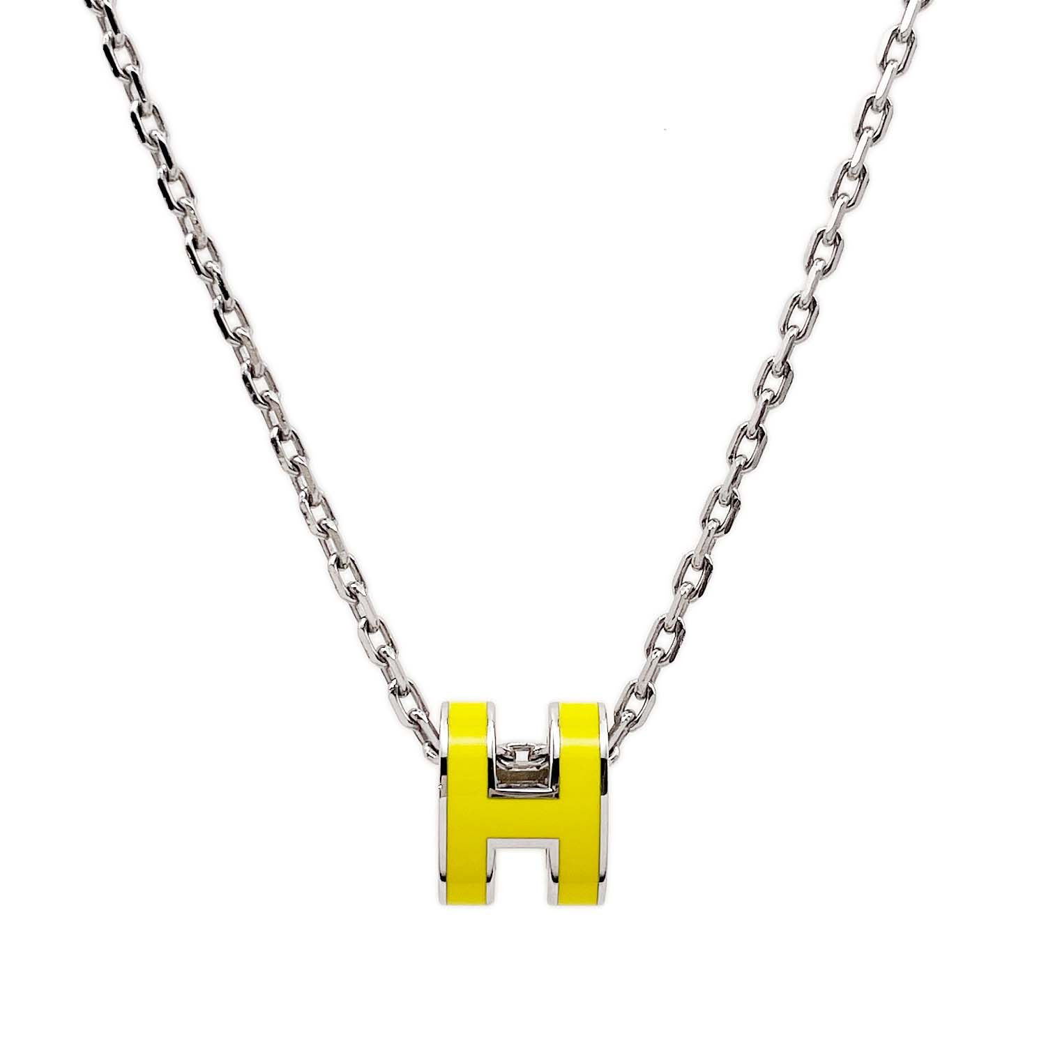 HERMES エルメス ミニ ポップH アッシュ ネックレス ペンダント メタル エナメル シルバー レディース 【中古】