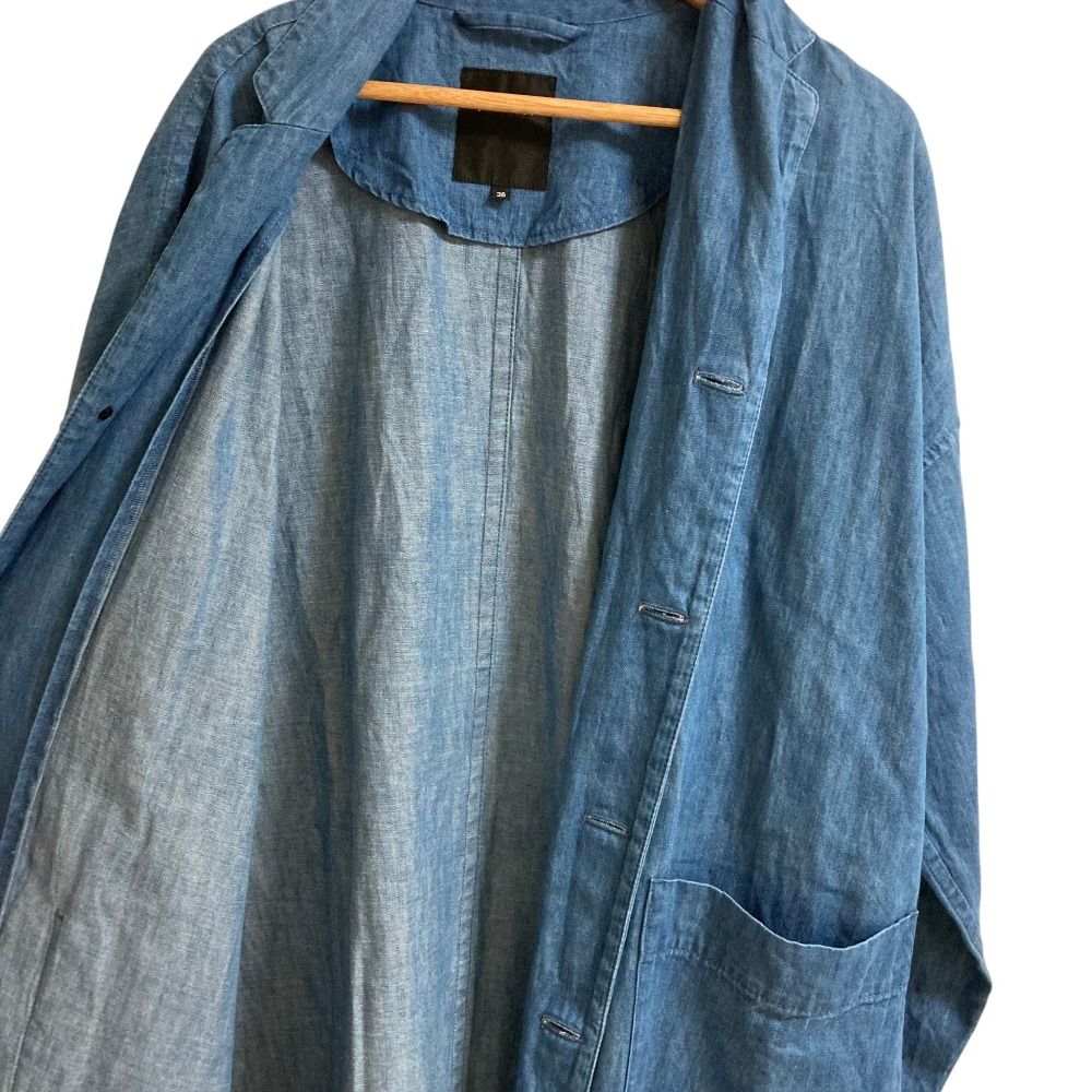 最終お値下げ！pas de calais デニムジャケット 36 美品 pas de calais パドカレ 綿麻デニムコート サイズ36 ブルー