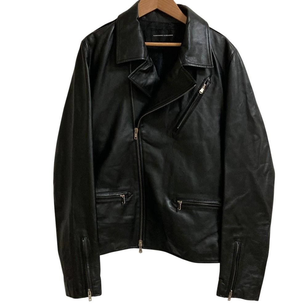 美品 LOUNGE LIZARD ラウンジリザード シープスキン レザー ダブルライダースジャケット サイズ3 ブラック メンズ 古着 中古 USED