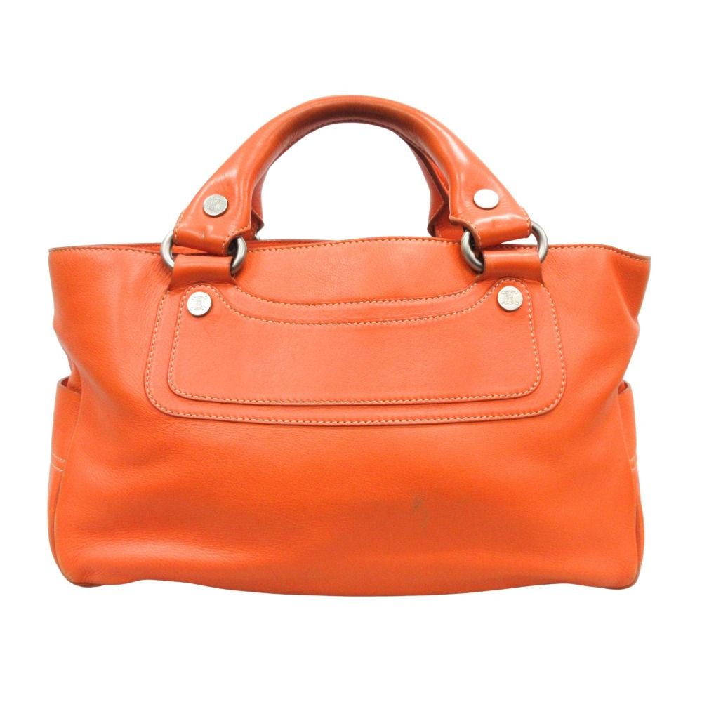 良品 CELINE セリーヌ ブギー バッグ ハンド トート 鞄 レザー ロゴ 刻印 マカダム オールド オレンジ レディース 古着 中古 USED