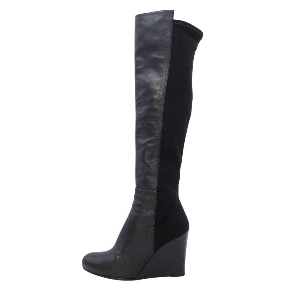 良品 STUART WEITZMAN スチュートワイツマン 切替 ニーハイブーツ 厚底 ウェッジソール ロングブーツ シューズ 36/22.5cm 黒 レディース 古着 中古 USED