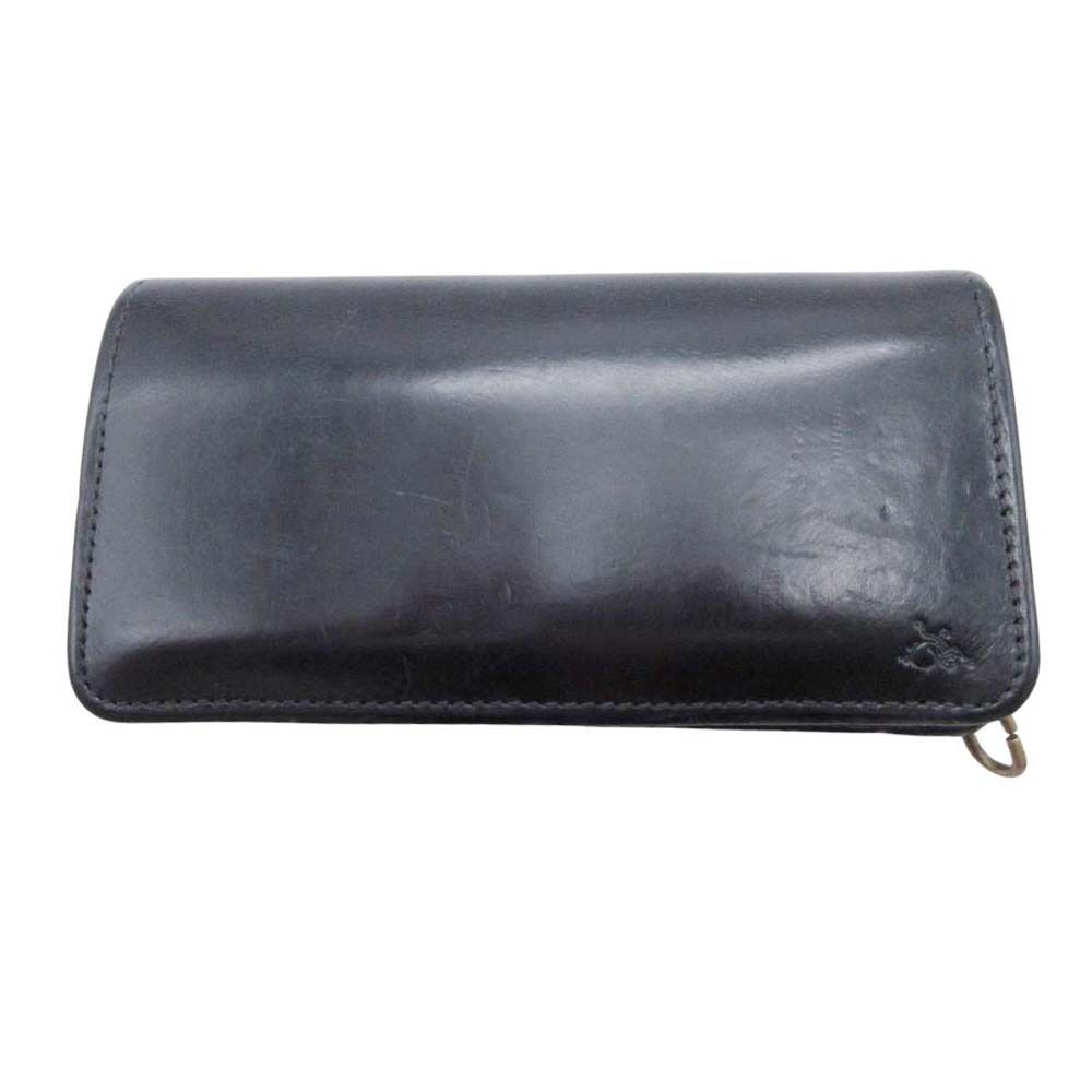 良品 KAWATAKO 革蛸謹製 台形 ロング ウォレット レザー 二つ折り 長財布 小銭入れ有 黒 ブラック メンズ 古着 中古 USED