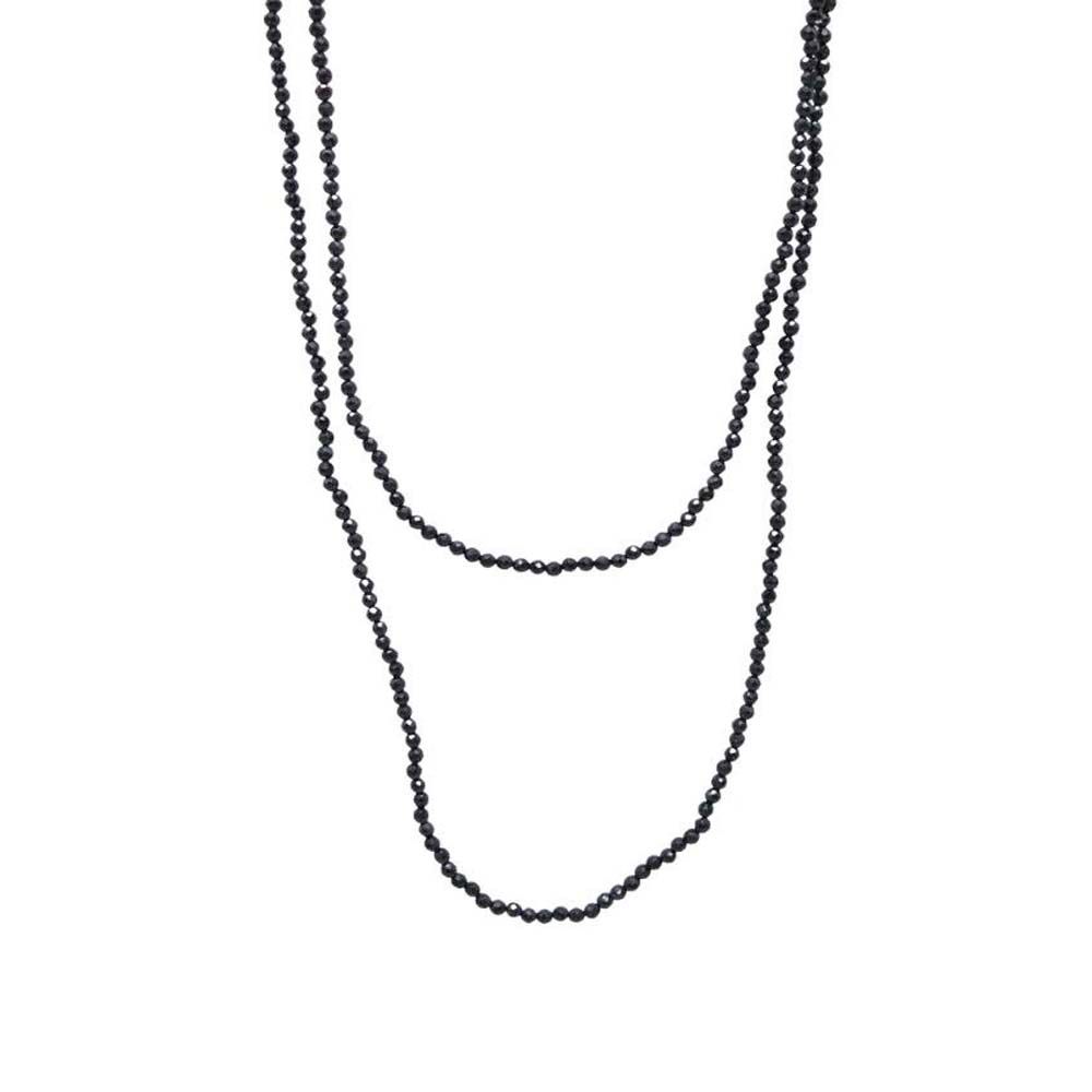 美品 agete アガット ブラックストーン 2WAY 2連 ロングネックレス アクセサリー ジュエリー 黒 ブラック シルバー レディース 古着 中古 USED