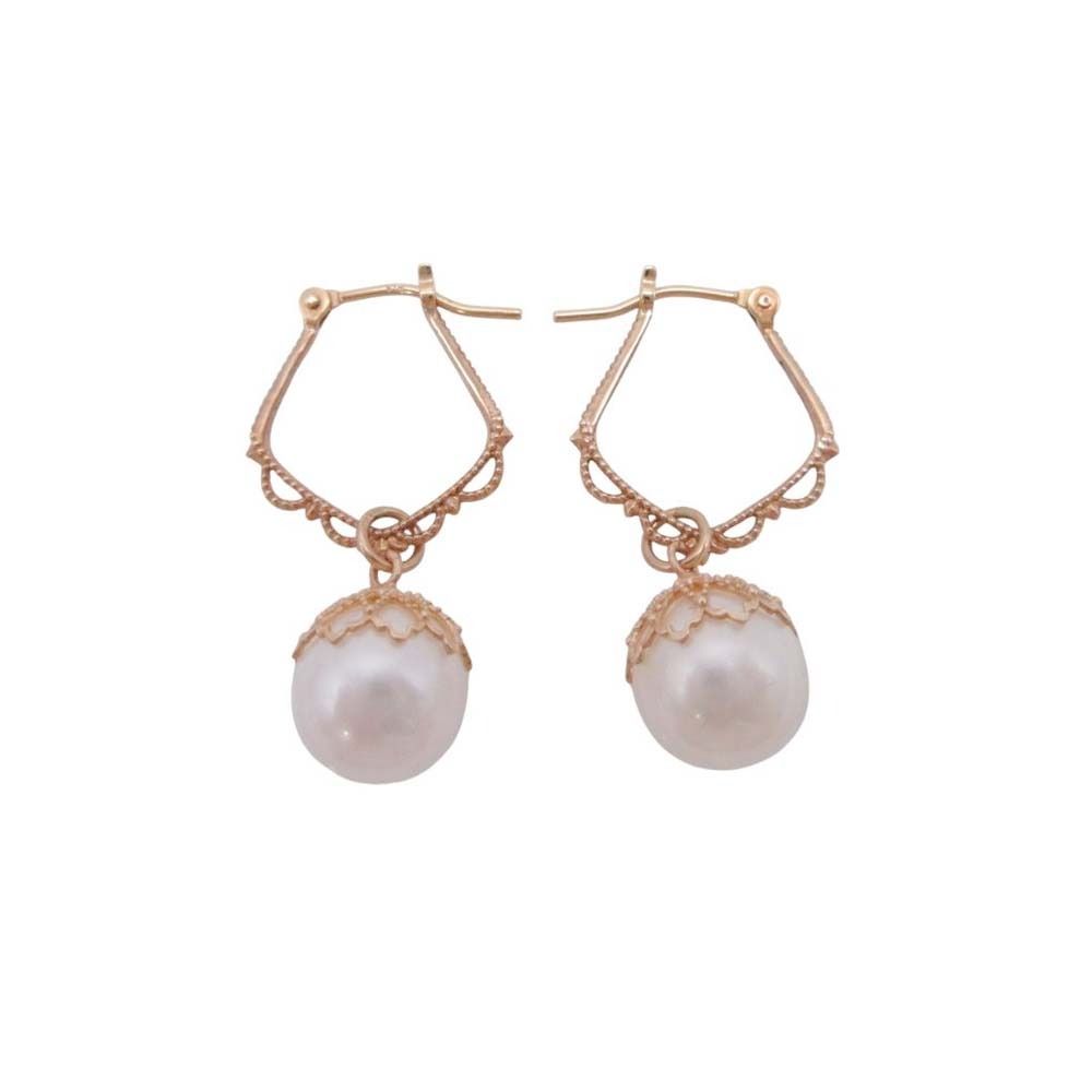 美品 no brand ノーブランド K18YG フェイクパール フープピアス アクセサリー ジュエリー 2WAY イエローゴールド レディース 古着 中古 USED