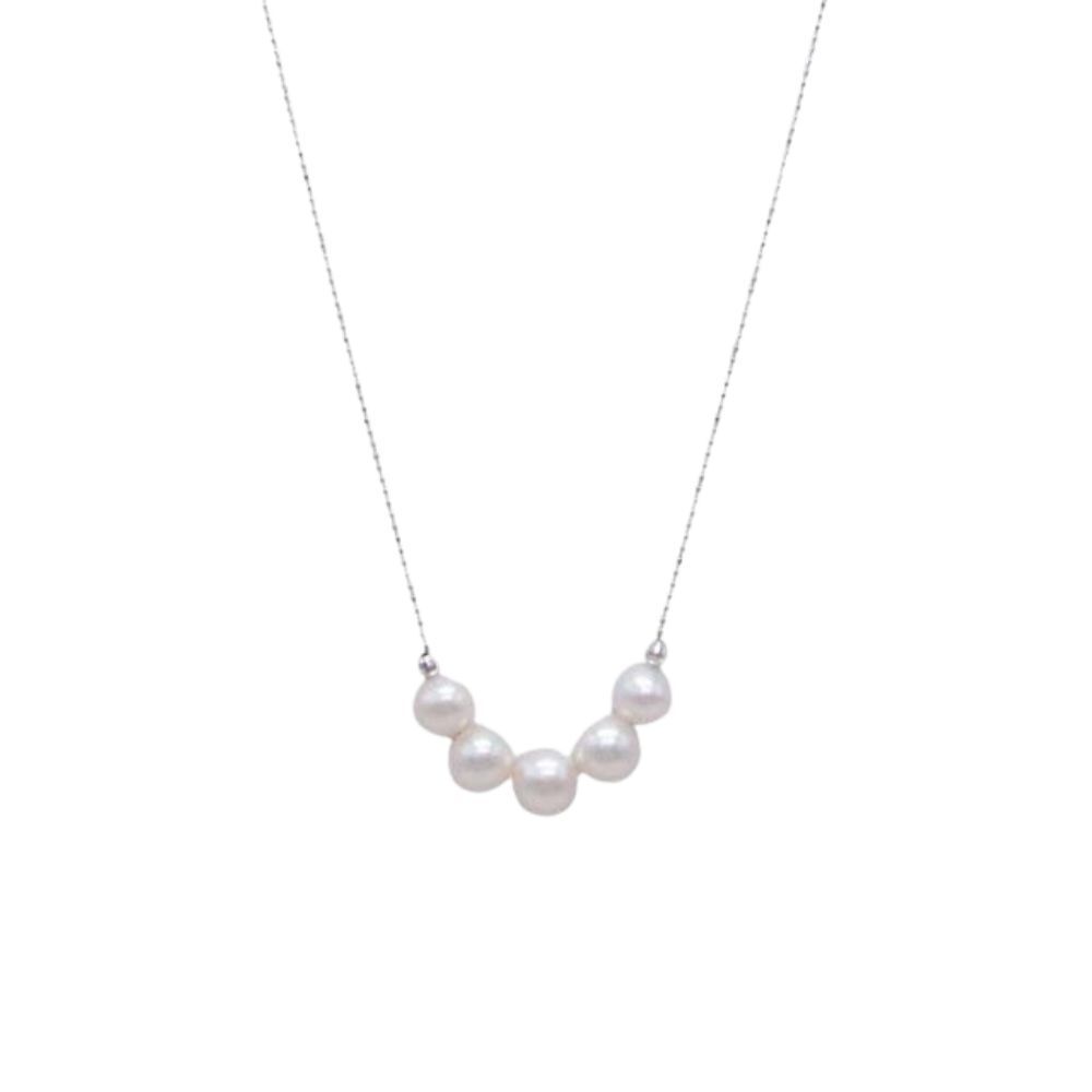 新品同様 no brand ノーブランド K18WG ネックレス パール 5粒 ペンダント アクセサリー ジュエリー 18金 ホワイトゴールド レディース 古着 中古 USED